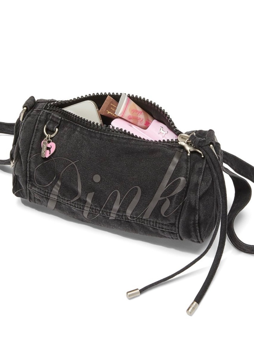 VS PINK CANVAS BLACK LOGO ROLLED DUFFLE SHOULDER/ CROSSBODY BAG NEW WITH TAGS
